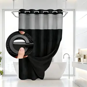 Black waffle pattern waterproof shower curtain, hook-free design with snap-in liner. Modern minimalist bathroom curtain, a bathroom accessory suitable for home, hotel or dorm decoration, also can be used as a gift. tiktokshopspringglowup