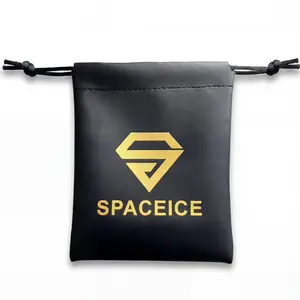 SPACEICE Premium PU Leather Drawstring Pouch - Black Jewelry Storage Bag for Necklaces, Bracelets & Rings (Gift Packaging Pouch)