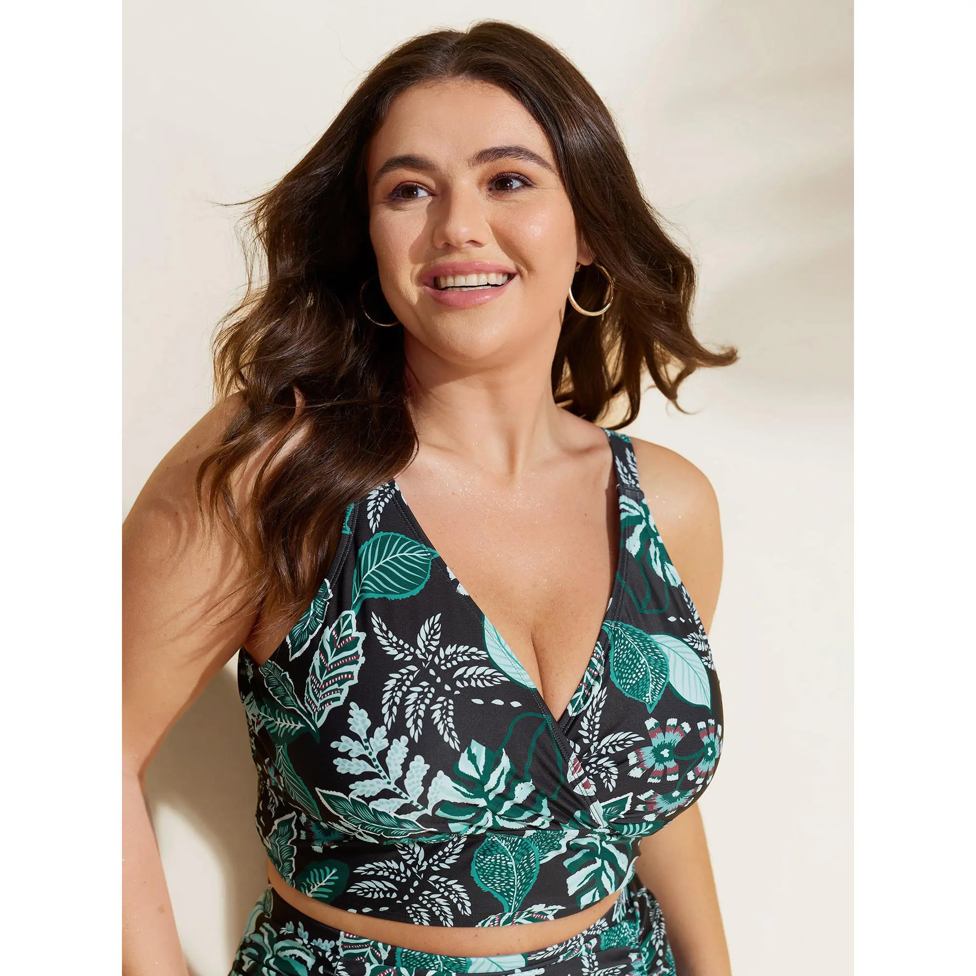 BLOOMCHIC Women's Plus Size Tankini Top [M-6X] - Tropical Print, Surplice Neckline, Only Top | Summer Sports Swimwear Finds, Beach Swim Top, Stretch