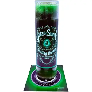 Double Luck Candle | Gota de Suerte Seal of Power™ Candle Kit | Success & Prosperity | Adventurine & Tiger Eye Infused | Green 7-Day Fixed Candle | Healing Hussle®