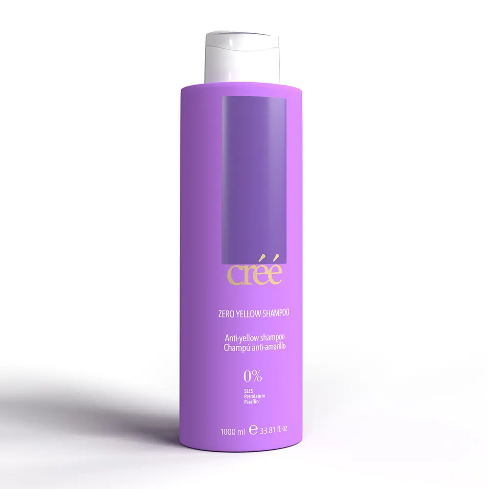 Cree Zero Yellow Shampoo 1000ml - Anti-yellowing shampoo. Removes unwanted yellow tones and brightens white and gray hair as well as bleached  and highlighted hair. - Haircare and Hair Dye Shampoo