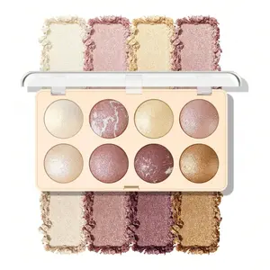 8 Shades Baked Eyeshadow Palette - Creamy Pigmented Shimmer Shades, Long-Lasting Smudge-Proof Eye Makeup for Beginners