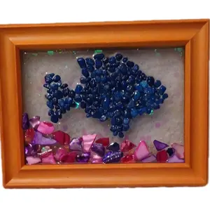 Epoxy Resin Fish Frame 5x7 with Blue Fish Design and Purple Seashells, Featuring Natural Beads, Elegant and Crafty Decor Piece