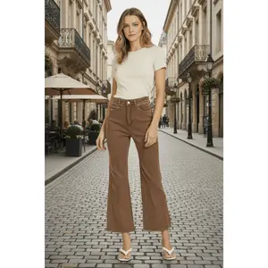 Zenana Acid Washed High Waist Frayed Hem Bootcut Stretchy Comfortable Denim Jeans