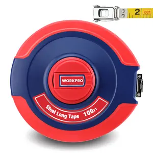 #SpringGlowUp WORKPRO 100 FT Tape Measure, Closed Reel Steel Long Tape with Foldable Handle, Nylon Coated, Plastic and Rubber Case