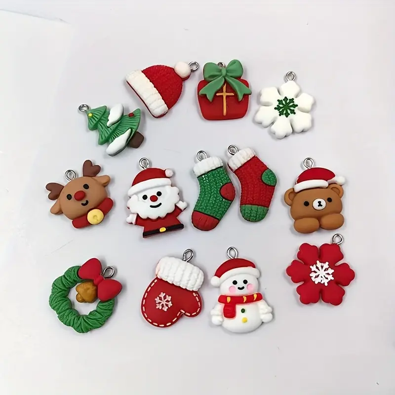 10/20pcs Christmas Charm Pendants for DIY Jewelry Crafting, Charms for Crafts, Resin Santa Claus, Reindeer, Snowman, Snowflake, Stocking, Tree, Hat Xmas Party Themed Decorations for Earrings, Keychains