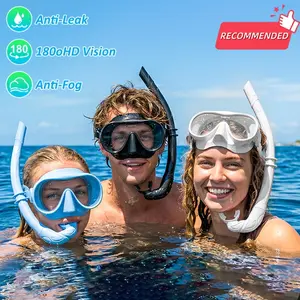 Snorkel Set for Adults, Easy Breathing Dry Top Snorkel, Tempered Glass Diving Mask, 180° Wide View, Anti-Fog Leak-Proof, Beach Vacation Snorkeling Gear