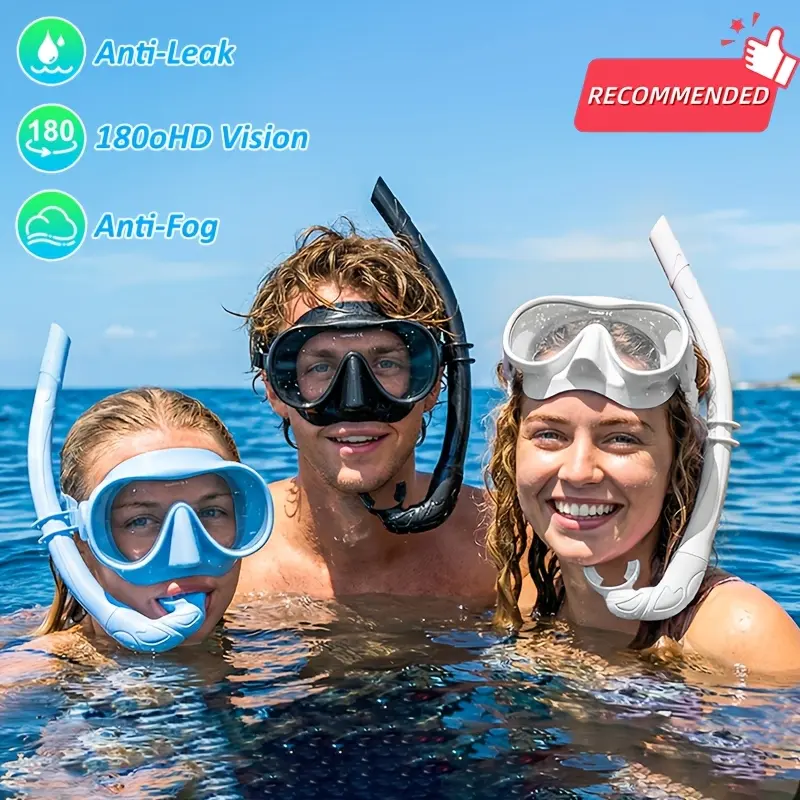 Snorkel Set for Adults, Easy Breathing Dry Top Snorkel, Tempered Glass Diving Mask, 180° Wide View, Anti-Fog Leak-Proof, Beach Vacation Snorkeling Gear