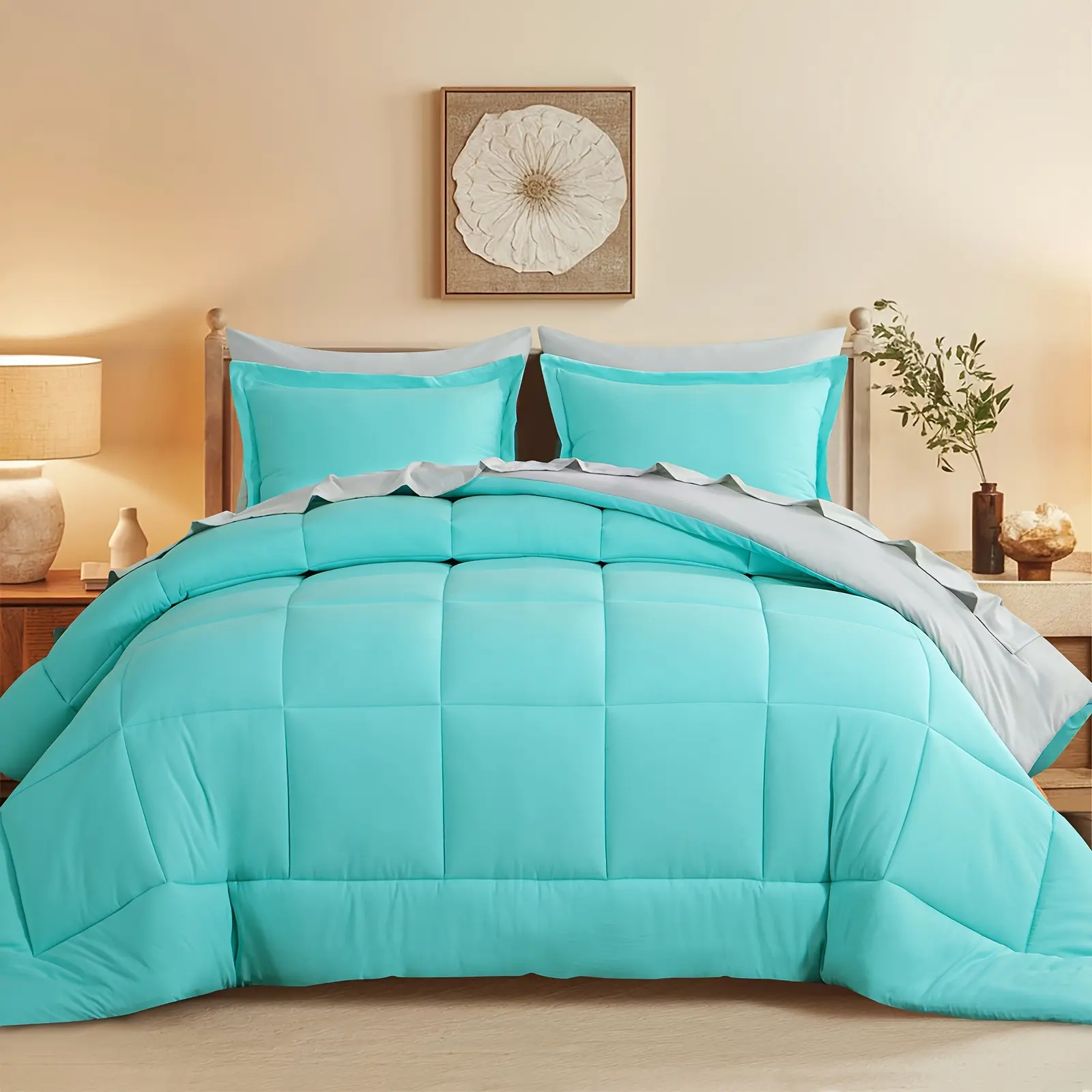 7pcs Comforter Set-Luxury Soft Fluffy Bedding With 1 Comforter, 1 Fitted Sheet, 1 Flat Sheet, And 4 Pillowcases & Pillow Cover-All Season Quilte Set Queen, Hypoallergenic, Breathable, Easy Care, Valentine'S Day Bed In A Bag, Gifts For Her