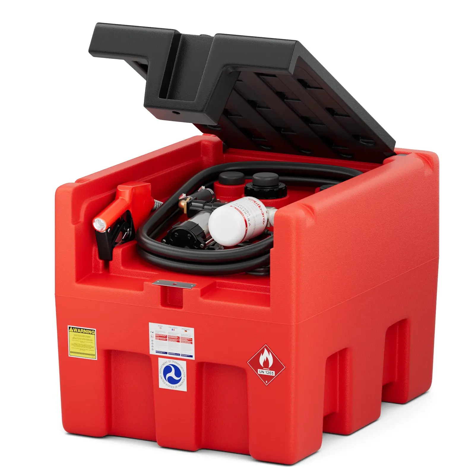 48 Gal Portable Fuel Transfer Tank for Truck, 12V Transfer Pump, 13.1ft Rubber Hose, 10.6 GPM Capacity, Auto Fueling Nozzle, Red
