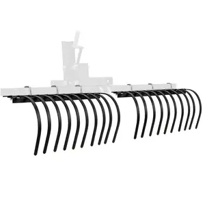 60 Inch Landscape Rake Fits for Tractor/ATV/UTV, Heavy Duty Rock Rake 20 Tines, Pine Straw Rake for Removal of Rock, Grass Clumps and Debris, Black