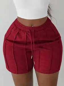 Women's Solid Color Drawstring Waist Fitted Shorts, Casual Shorts for Summer, Fashion Women's Bottoms for Daily Wear, Womenswear, Athleisure Street Shorts
