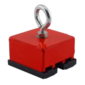 Master Magnetics Ceramic Fishing Magnet with Eyebolt - Heavy-Duty Strong Retrieval Magnet - Magnetic Pickup Tool - 100 lb Pull Force - 2" L x 2" W x 1" H