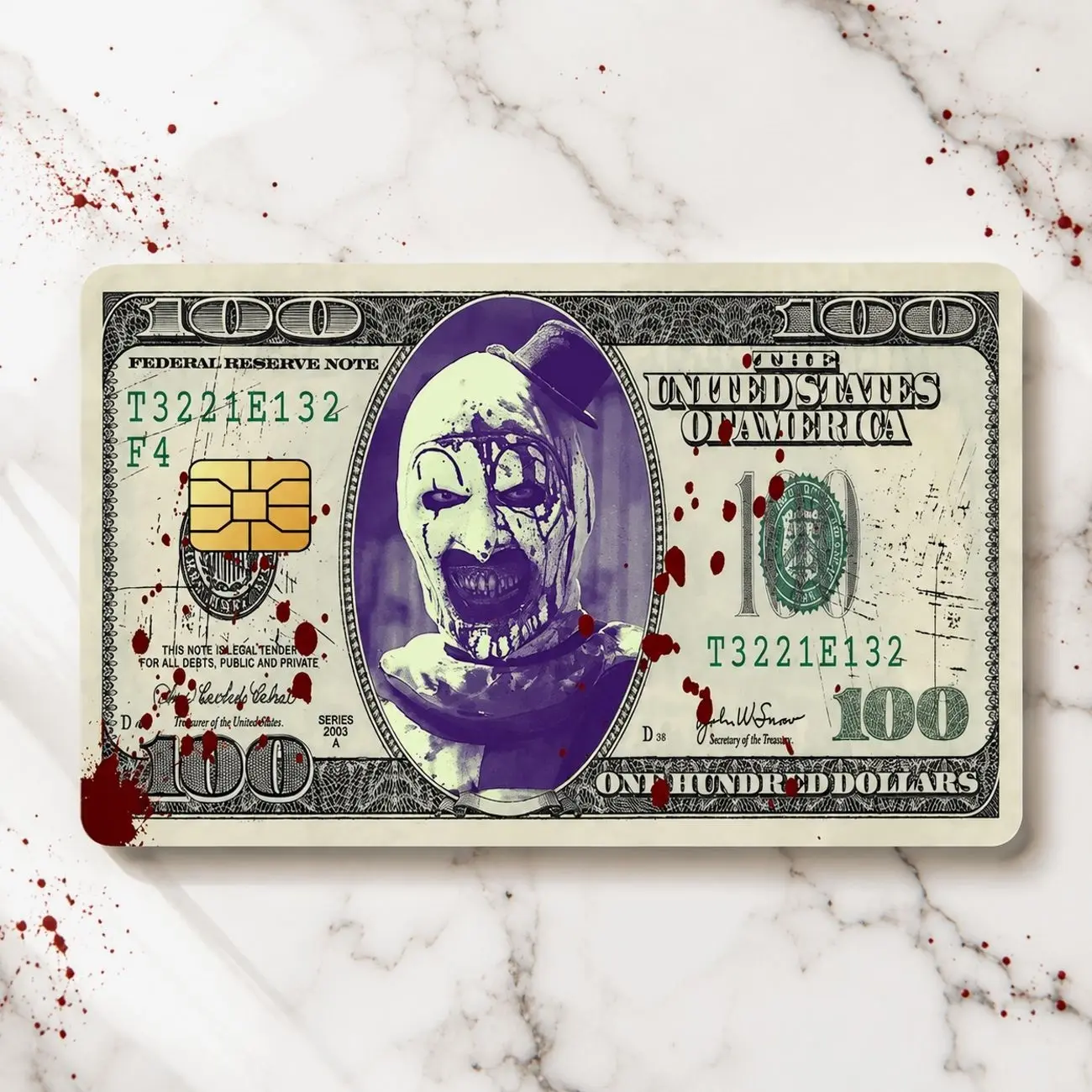 Horror Clown Card Skin, Creepy Bloody $100 Bill Inspired Debit Credit Card Cover, Scary Halloween Bank Card Sticker, Horror Fan Gift