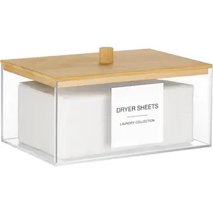 Acrylic Dryer Sheet Holder with Lid, Clear Laundry Sheets Container with 27 Labels, Laundry Pods Storage for Laundry Room Organization