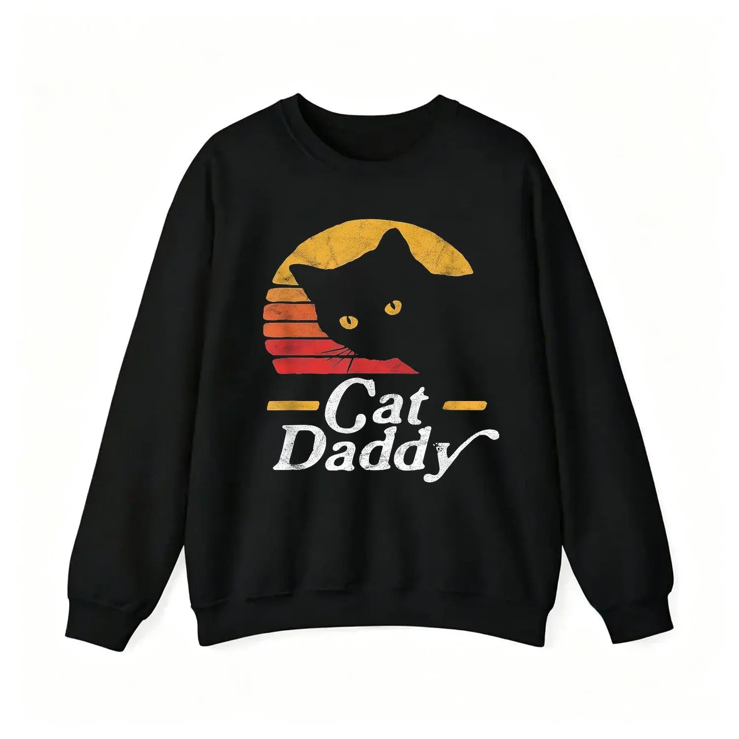 Vintage 80s inspired cat distressed graphic crew neck sweatshirt unisex retro throwback streetwear casual soft cozy pullover design