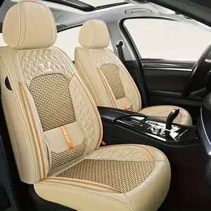 KOLZIIS Automotive Seat Covers, Car Seat Covers Full Set, Beige Car Seat Cover, Car Seat Cushion Waterproof, Front Seats Back Seat Covers, Car Seat Protector Universal Fit Most Cars ice silk tiktokshopspringglowup