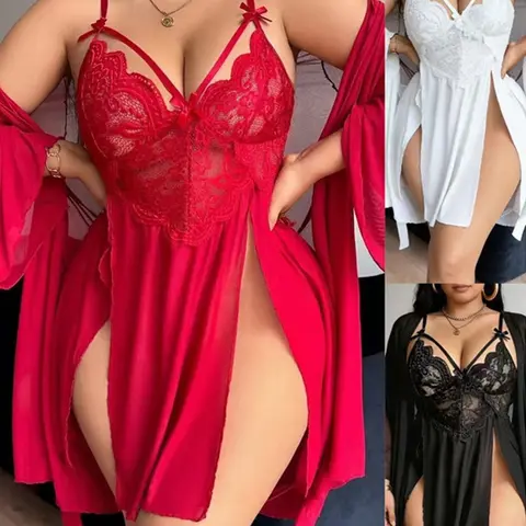 Women's Plus Size Lace Nightgown - Hot Night Sexy Cute Intimate Romantic Nightie, XL Nightdresses, Plus Size Women's Clothing, Gift-Ready for Wedding Photography & Birthday Sleepwear Loungewear