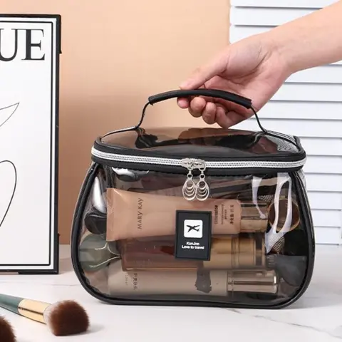 New Portable Vintage Makeup Bag, Washable Cosmetic Organizer, Waterproof Transparent Large Capacity Travel Storage Bag, Transparent Vanity Bag, Travel Cosmetic Bags, Cosmetics Organizer, Travel Makeup Bags Organizers