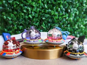 Retro Space Ship Liquid Keychain, Cute Rabbit Shaker Bag Charm, Kawaii Bunny Key Chain Ring Accessory, Video Game Fidget Anxiety Toy, 90s cute keychain