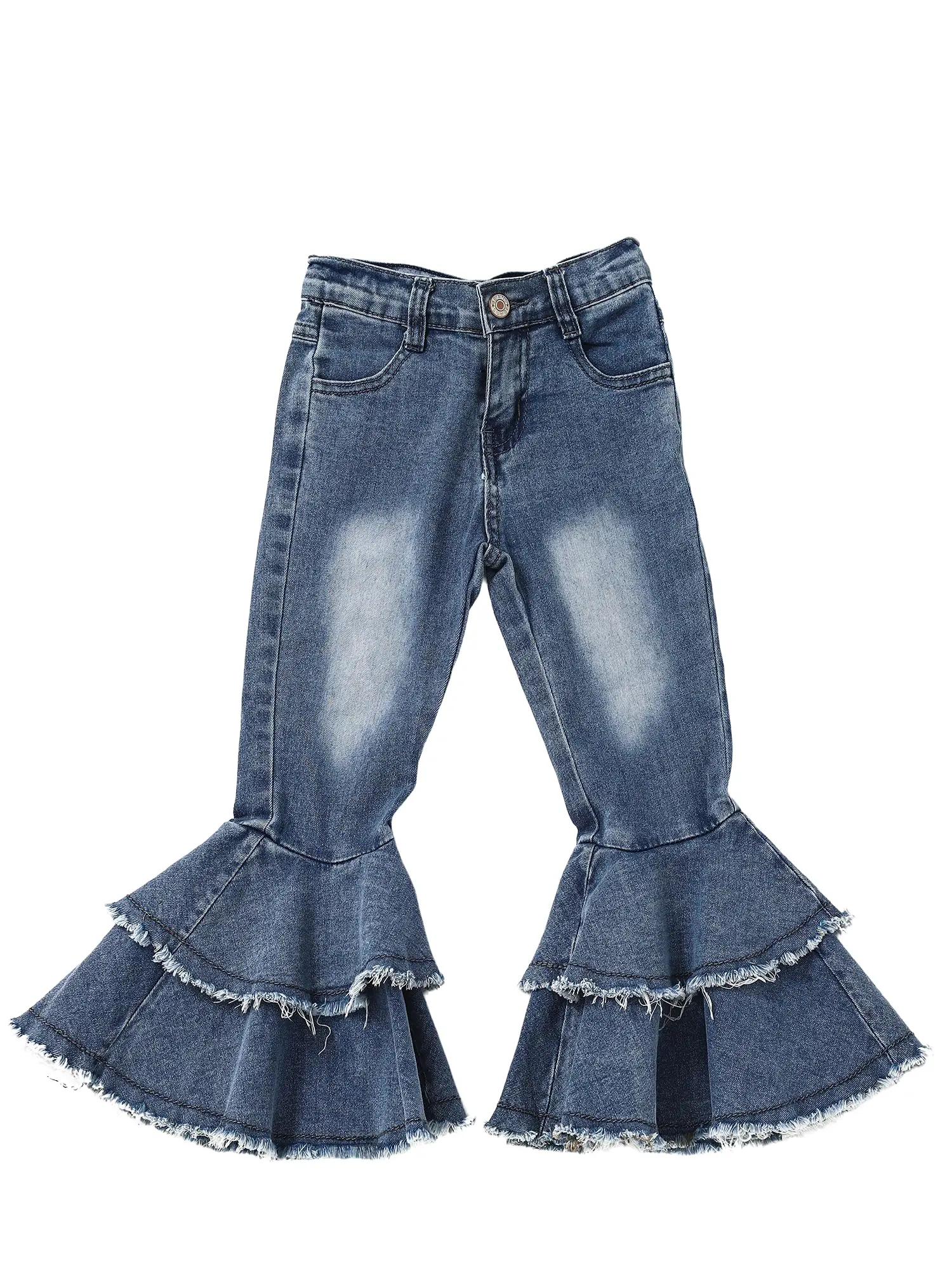 Blue bleach Print Denim Stretchy Bell bottoms Girls Jeans
