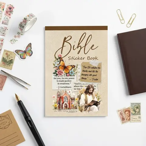 Jesus-Themed Paper Sticker Book (353-Piece) with Cross Symbol Accents, Bible Verses, Motivational Quotes & Inspirational Designs - Faithful Journaling, Scrapbook Supplies (TikTokShopJumpstartSale)