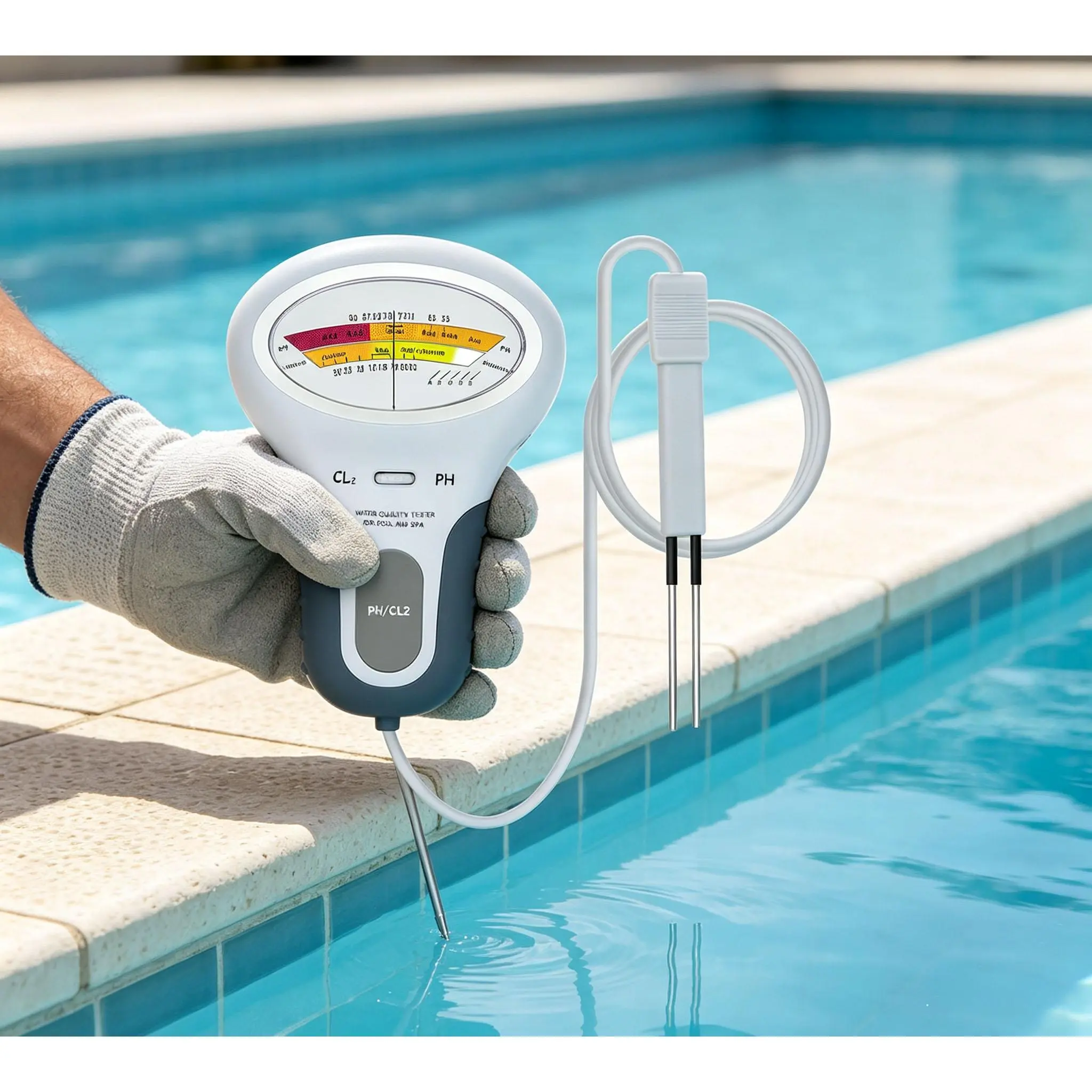 PC-102 Model Digital Chlorine & pH Tester with Probe, Durable Plastic Shell Handheld Fit Compact Form Pool Monitoring Tool, Accurate Reads for Family Water Testing to Avoid Extra Chemical Waste