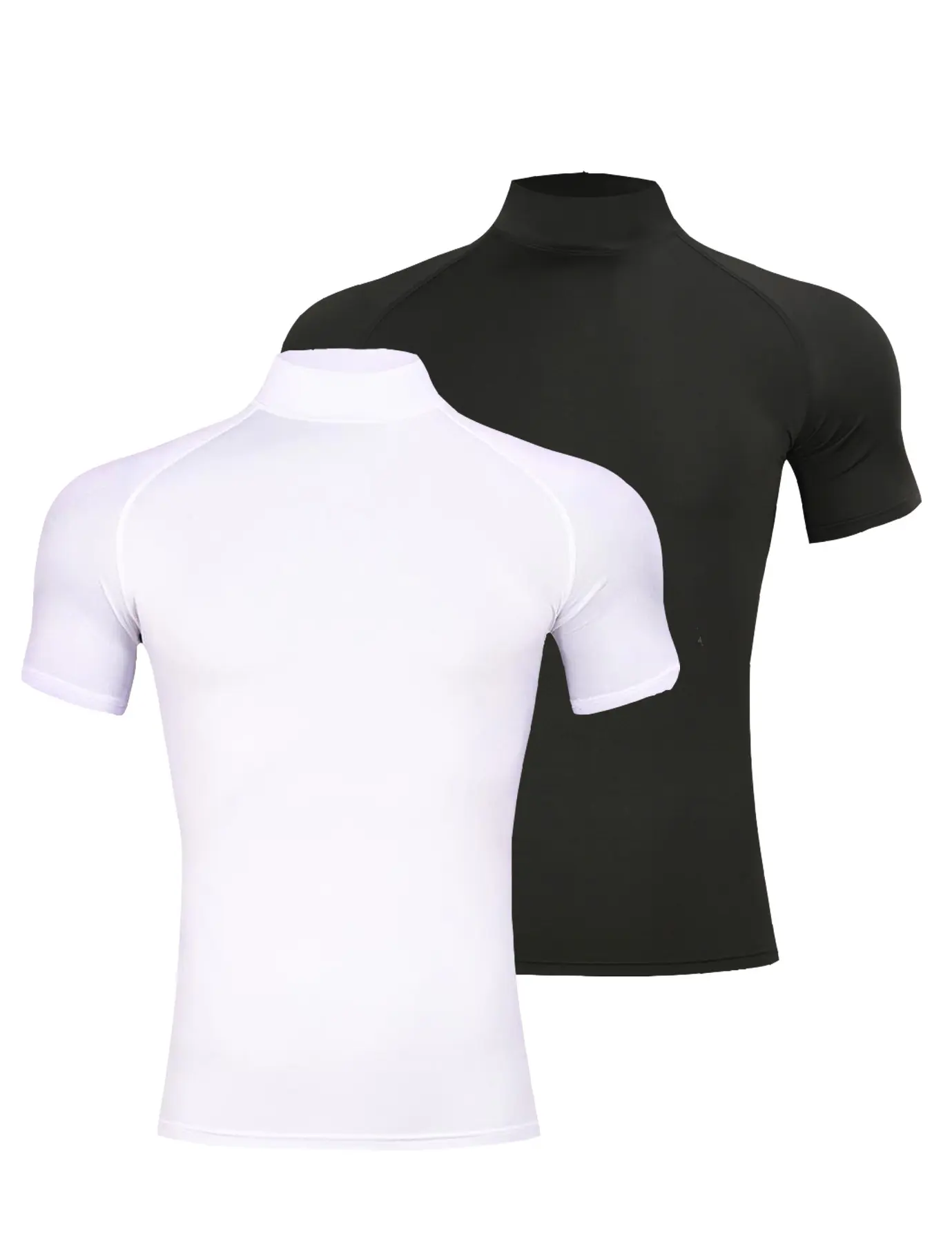2 Pack Men's Mock Turtleneck Compression Shirts Short Sleeve