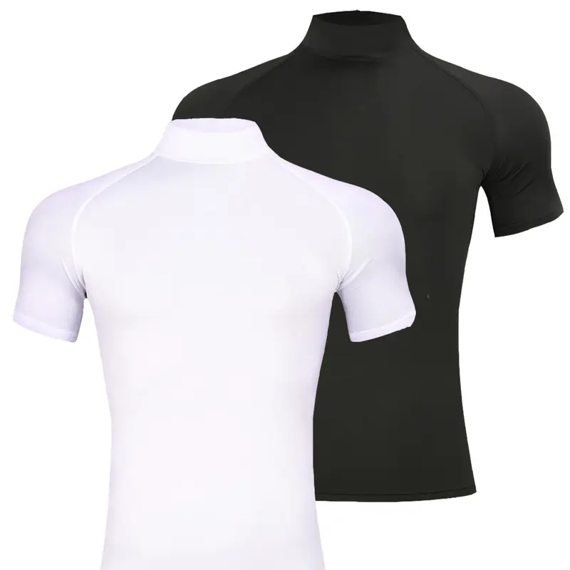2 Pack Men's Mock Neck Short Sleeve Compression Shirts, Moisture-Wicking Base Layer Undershirt, Sports Tops for Workout, Gym & Running, Sportswear, Stretchable Activewear, Activewear Clothing