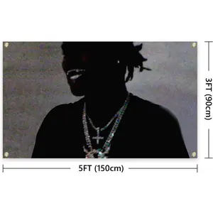 Hip Pop Music Album Tapestry Ken American Rapper Carson Flag Banner with Brass Grommets for College Dorm Room Decorations 5FT x 3FT