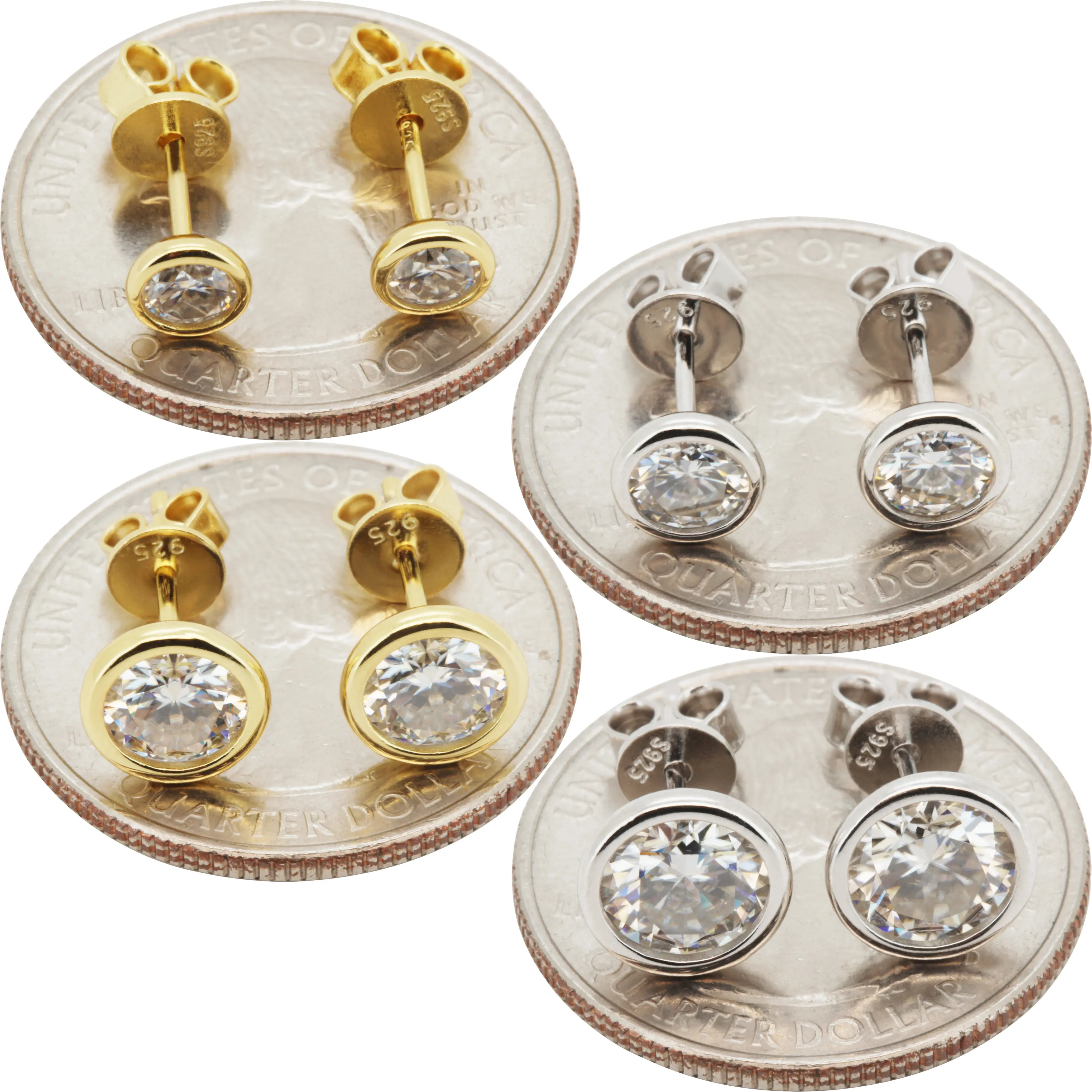 Moissanite 925 Sterling Silver 14k Gold Vermeil 4-7mm 0.6-2.5ctw Bezel Set Solitaire Push Back Stud Earrings