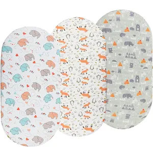 Bassinet Sheets 3 Pack for Baby Boy, Soft Stretchy Universal Fitted Sheet Set for Oval Rectangle Hourglass Bassinet Mattress, Forest Fox Elephant Printing
