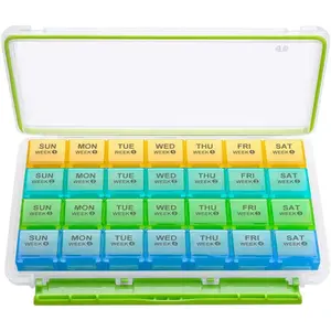 Travel Portable Pill Organizer Moisture-Proof 4 Weeks  Box Large  Case 28 Day  Medicine Organizer One Month, 30 Day  Container for Vitamin, Supplements Pill Organizer Case