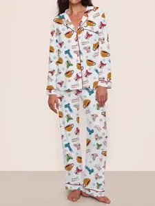 【Christmas Pajamas】Women's Christmas Pajama Set, Cozy Chic Long Sleeve Top & Elastic Waist Pants, Fitted Winter Sleepwear, Perfect Holiday Gift, Loungewear