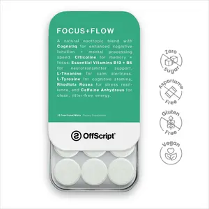 OffScript FOCUS+FLOW Nootropic Mints | Clean Energy and Focus | Cognatiq, L-Theanine, Rhodiola Rosea | 2 Tins, 24 Mints