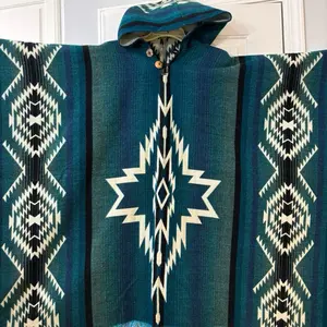 Alpaca poncho blue tribal design new