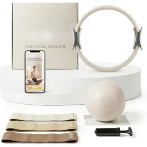 Pilates Kit for  Workouts with 14" Pilates Ring Pilates 8" Mini Ball with and 3 Booty Bands Set, Pilates Essentials Kit for Women with Guided Workout Video,  Pilates Equipment, Beige