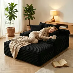 67" Indoor Chaise Lounge Chair, Oversized Boneless Lounge Sectional Sleeper Sofa Chair Lazy Sofa Lounge Chair with 3 Pillows, Flannel Cloud Reading Chair for Living Room Bedroom, Deep Seat Sleeper Couch, No Assembly Required