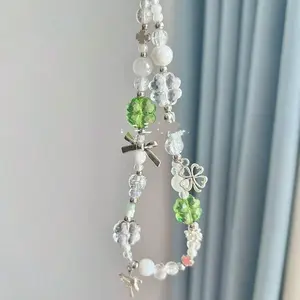 Four-Leaf Clover Phone Lanyard, Handmade Beaded Camera Strap, Earphone Hanging Chain, Portable Anti-Loss Rope, Durable Accessory, Phone Charm