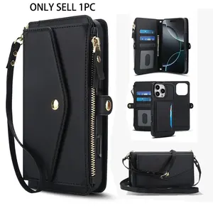 Crossbody bag with zipper wallet phone case+wrist strap phone case for iPhone 17 16e/16/15/14/13/12/11 Pro Max Plus women's wallet protective case, supports wireless charging, detachable magnetic phone protective case for wallet, cr Cellphone Card