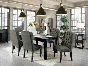 Sania Elegant 9-Piece Dining Set with Tufted Upholstered Chairs & Solid Wood Table by Furniture of America