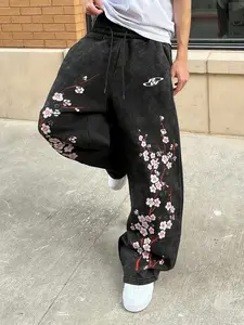Casual Loose-Fit Embroidered Sweatpants, Drawstring Waist, Comfortable Street Style, Perfect for Daily, Sports, and Gatherings