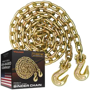 VULCAN Safety/Binder Chain with Clevis Grab Hooks - Grade 70 - 1/2 Inch x 10 Foot - 11,300 Pound Safe Working Load Hand Winch Adjustable Hanging Ropes Fishing Swivels Snap