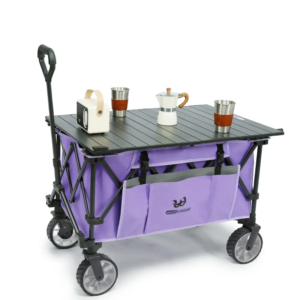 Whitsunday Folding Collapsible Utility Camping Park Wagon Cart Heavy Duty Wagon Outdoor Park Beach Wagon Cart with Table Top,Utility Grocery Wagon for Camping Sports Outdoor Shopping