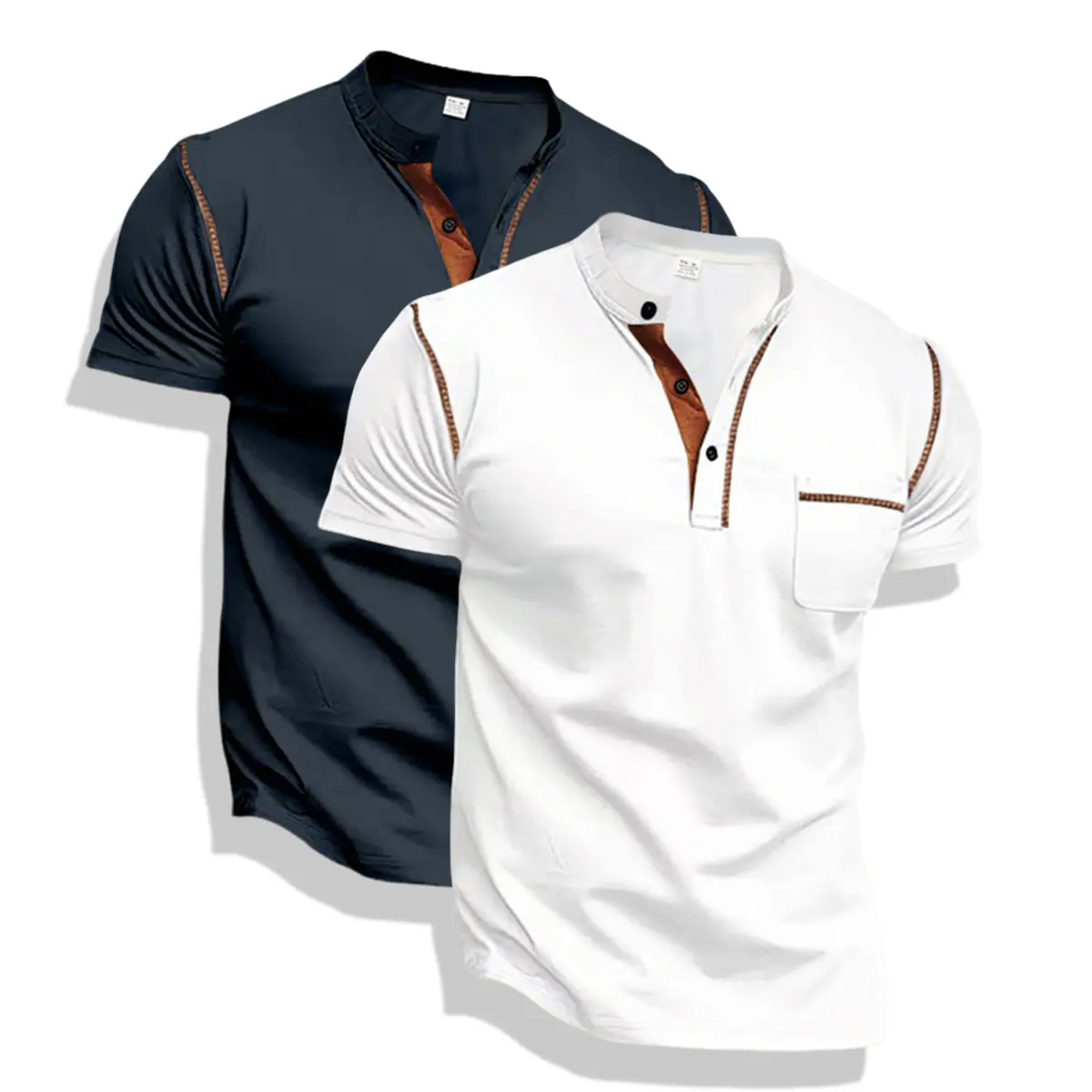 2-pack stylish men’s Henley-collar short-sleeve golf shirts, casual outdoor tennis T-shirts, slim fit