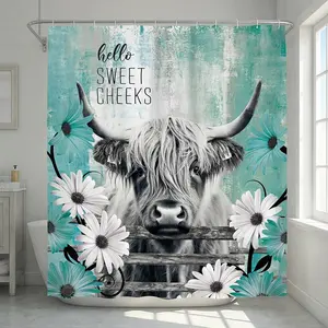 1/3/4 Piece, Fashionable Minimalist Bathroom Set with Highland Cow Pattern, Shower Curtain and Rug Collection, Elegant and Practical Home Decor Gift. Bathroom Decor, Waterproof Polyester Shower Curtain, Decorative Bathtub Partition, Modern Home Bathroom D