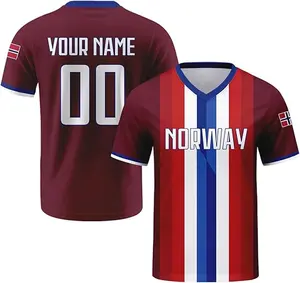 Personalized Norway 2026 Jersey, Custom Name Number Football Jersey, Red Blue White V-Neck Norway Flag Game Day Shirt, Norwegian Fan Jersey, Great Gift for Players and Fans, Soccer Lover Outfit Idea