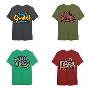 [Full 12 Zodiac] Urban Bubble Letter Zodiac Shirt, Birthday Zodiac Street Style Tee for Black, Military Green, Irish Green, Maroon