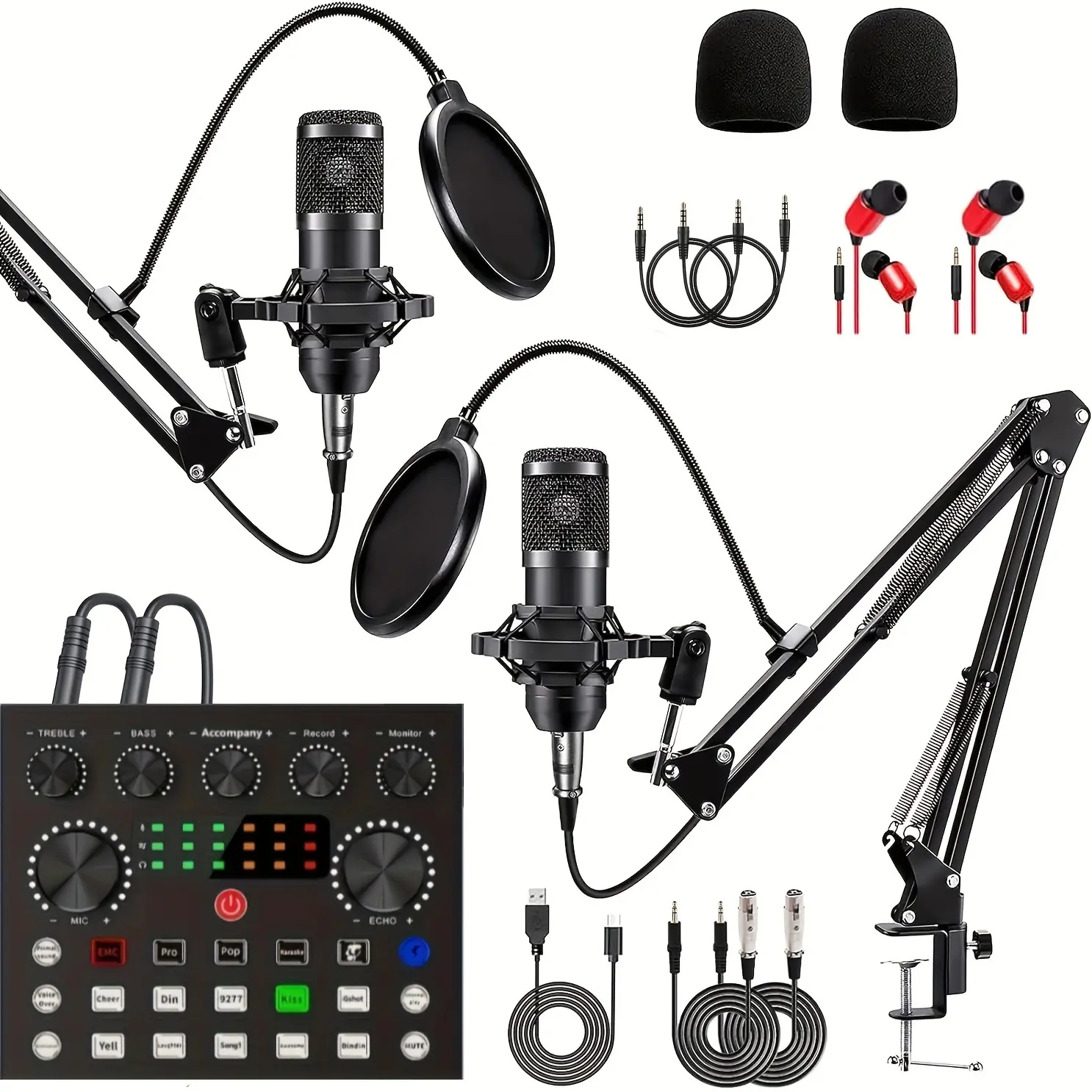 New Podcast Equipment Bundle 2 V8s Voice Changer Bm800 Condenser Computer sound card