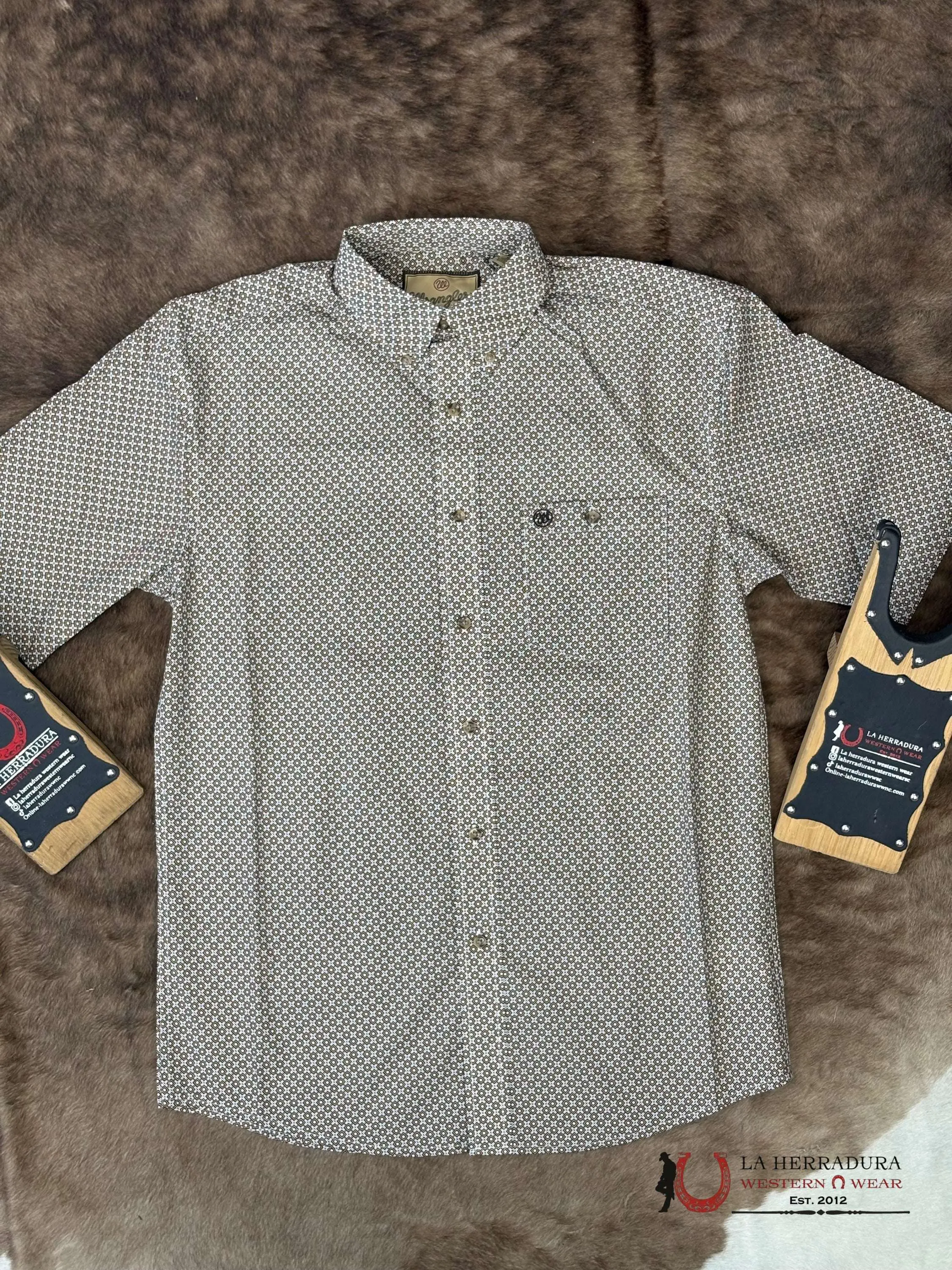 WRANGLER BROWN SHORT SLEEVE WESTERN PRINT MENS- 112366982
